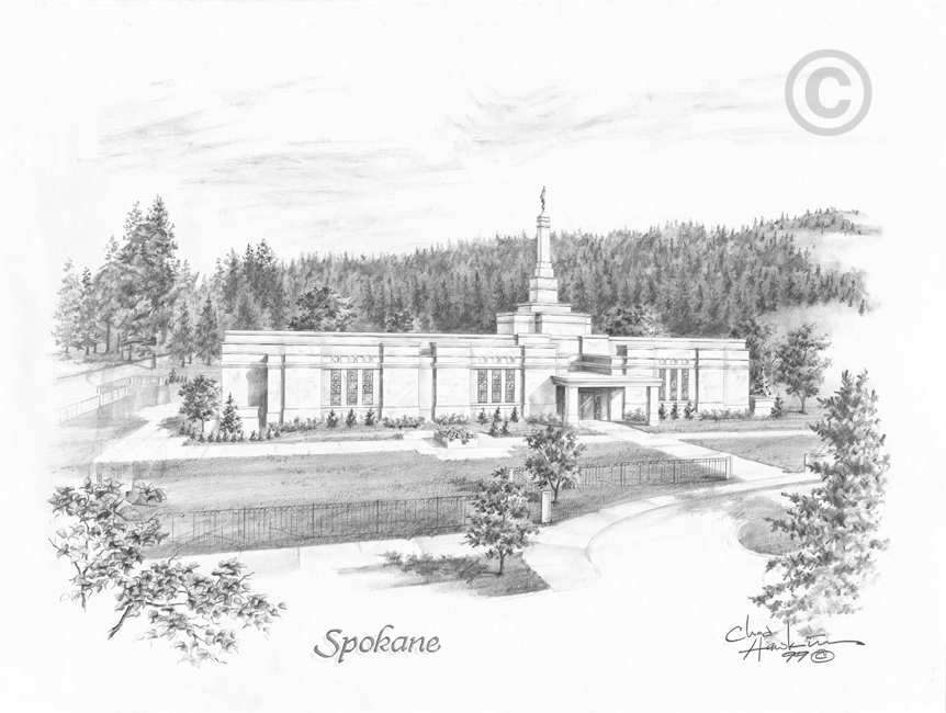 862x650 Spokane Washington Temple - Washington Sketch