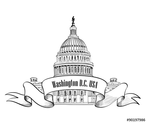 500x417 Washington Dc Capitol Landscape, Usa. Hand Drawn Pencil Vector - Washington Sketch
