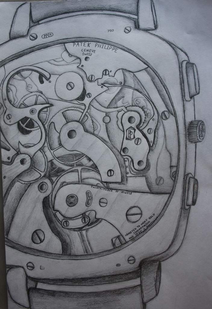 704x1024 Pencil Drawing Watch Mechanism From Within A Book - Watch Pencil Sketch