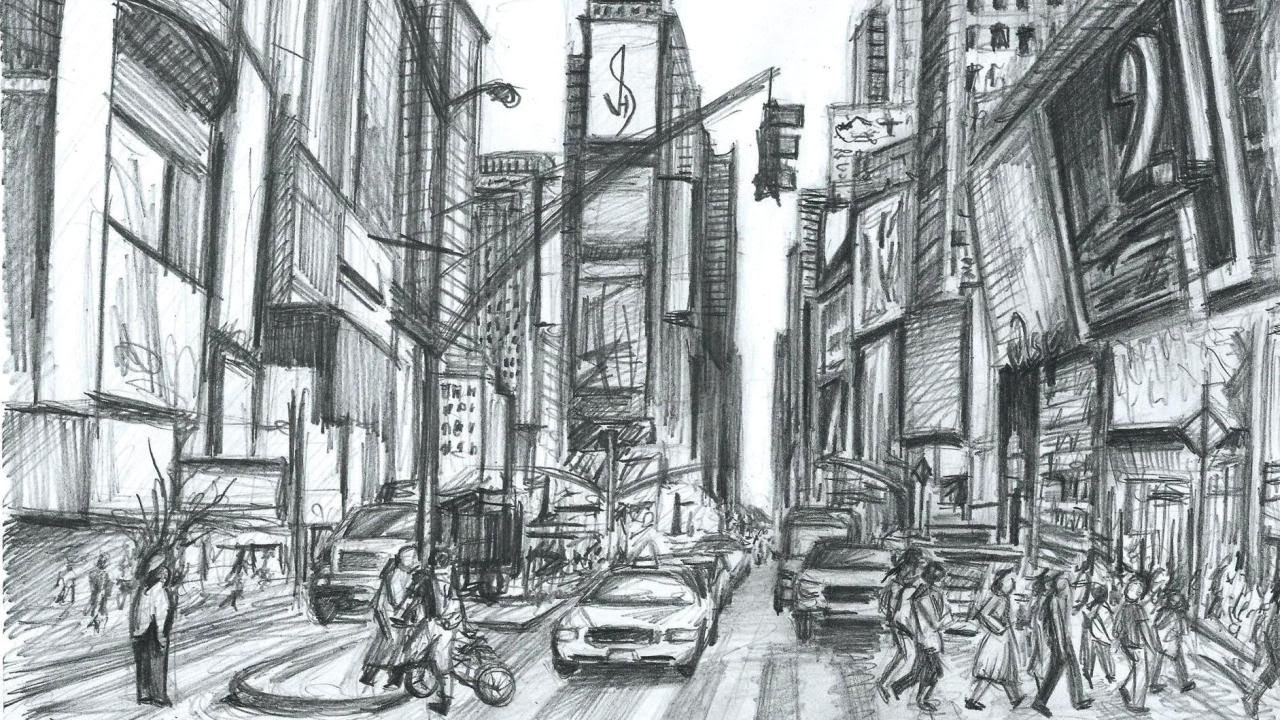 1280x720 Watch Me Draw Times Square, New York - Watch Pencil Sketch