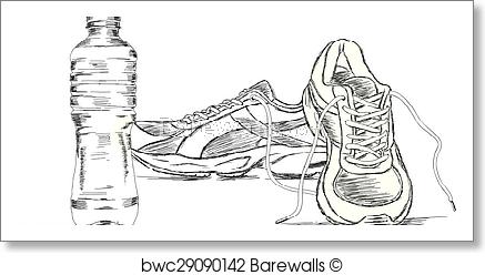 437x248 Art Print Of Water Bottle And Sneakers Vector Barewalls Posters - Water Bottle Sketch