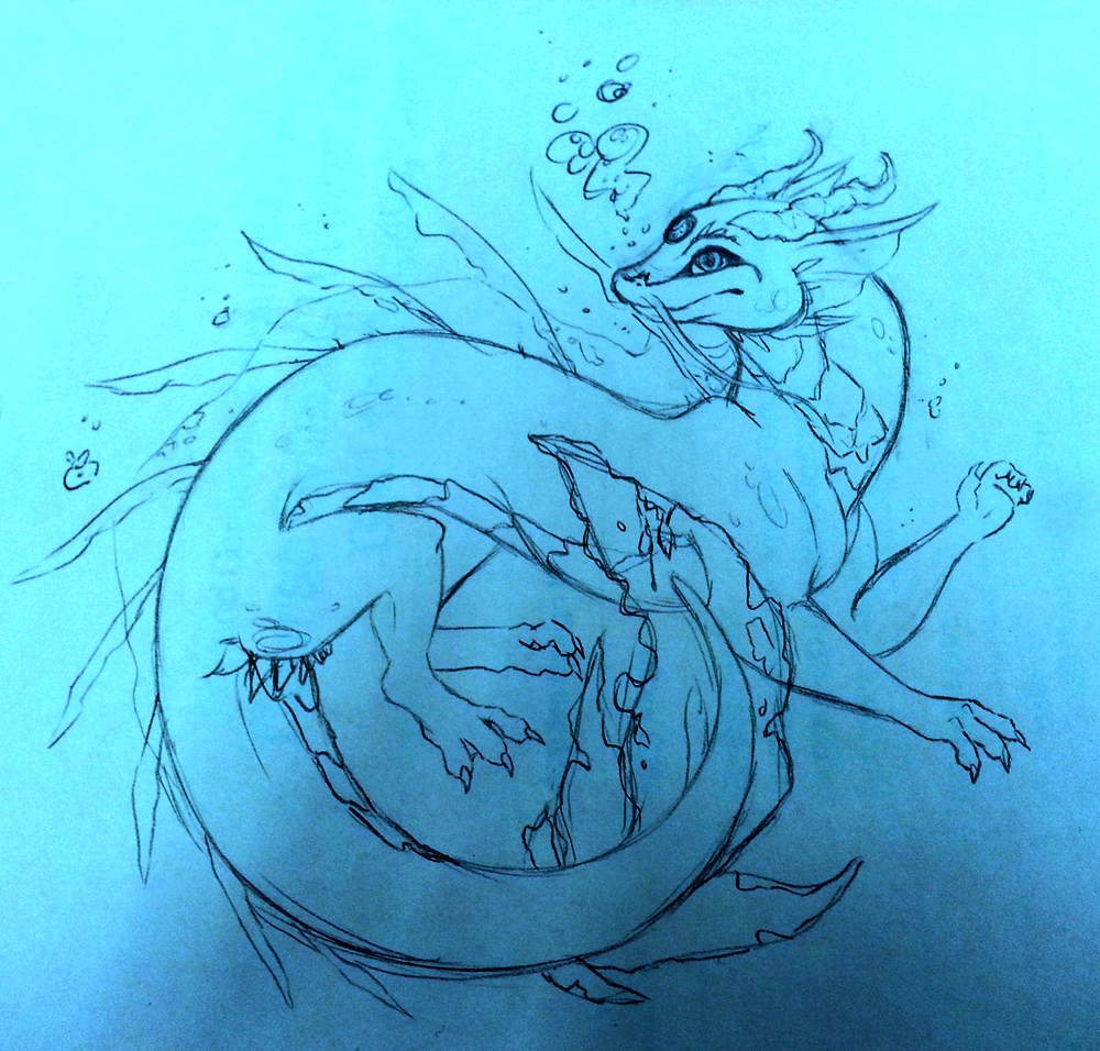 1000x956 Sketch] Water Dragon Weasyl - Water Dragon Sketch