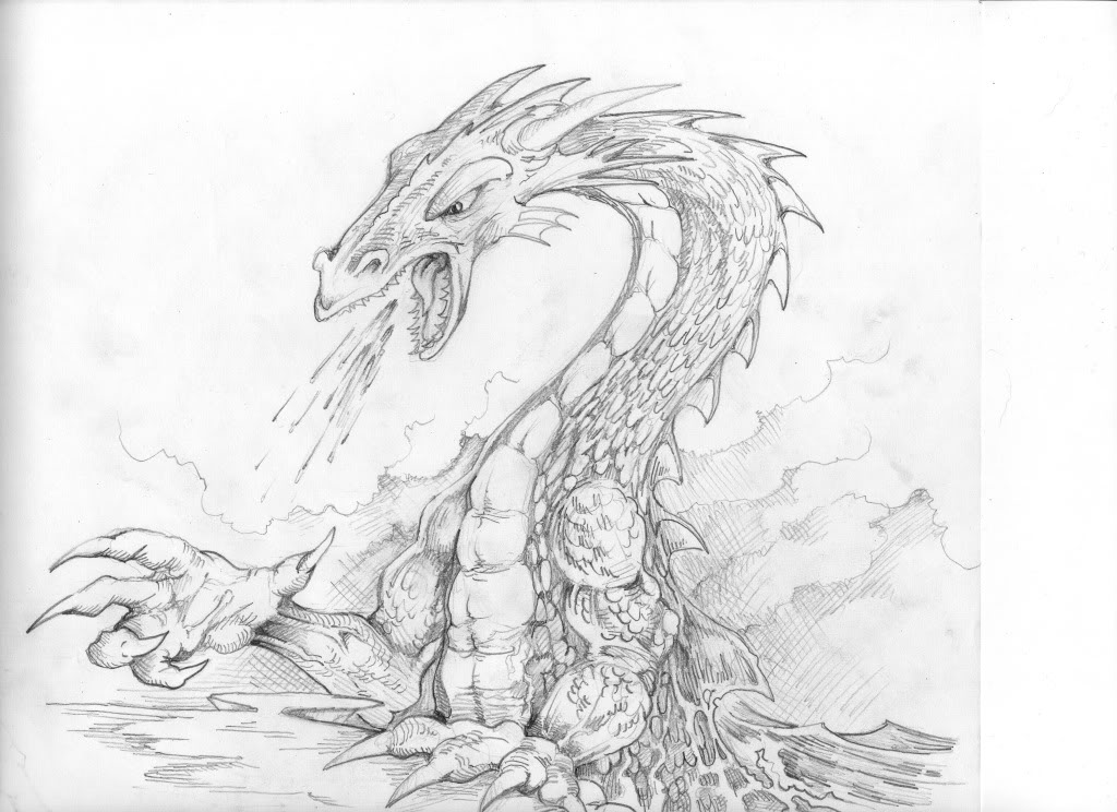 1024x744 Sea Dragon Sketch - Water Dragon Sketch