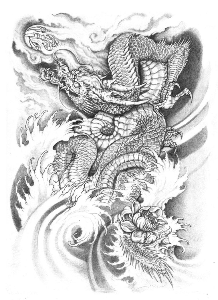 762x1048 Water Dragon Tattoo Rising Water Dragon By Devin - Water Dragon Sketch