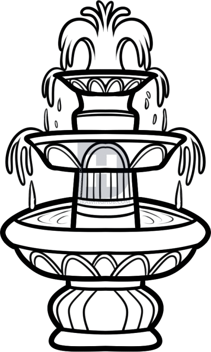 433x720 How To Draw A Fountain, Water Fountain, Step By Step, Drawing - Water Fountain Sketch