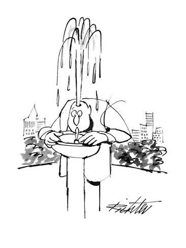 366x488 Man Drinking From Waterfountain And Water Comes Through The Top Of - Water Fountain Sketch