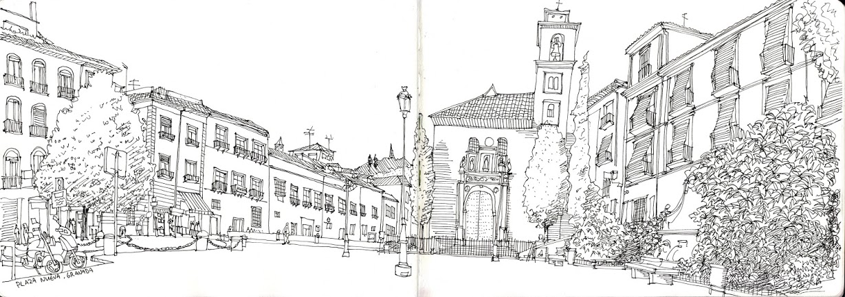 1229x433 Sketches From My Spain Sketching Trip Parka Blogs - Water Fountain Sketch
