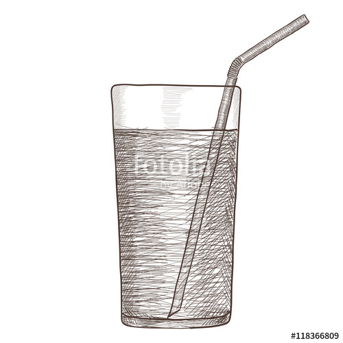 500x500 Glass Of Water With Drinking Straw. Hand Drawing Sketch Stock - Water Glass Sketch