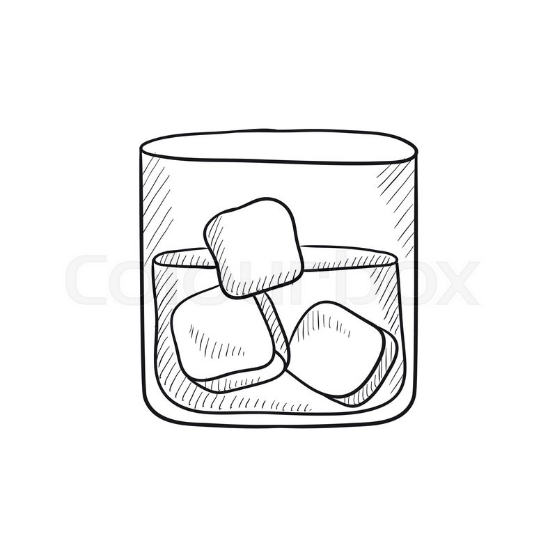 800x800 Glass Of Water With Ice Vector Sketch Icon Isolated On Background - Water Glass Sketch