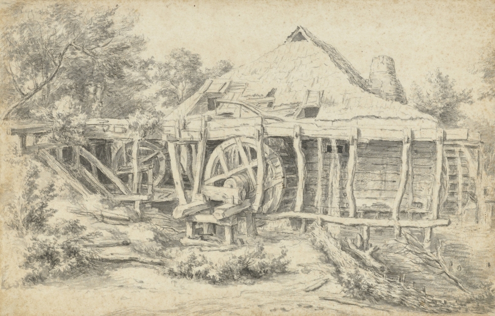 1000x640 Watermill By Jacob Van Ruisdael 1657 59 Dutch Drawing Chalk And - Water Mill Sketch