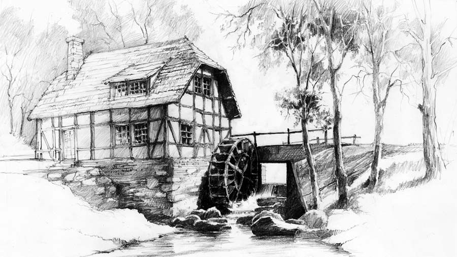 Water Mill Sketch at Explore collection of Water