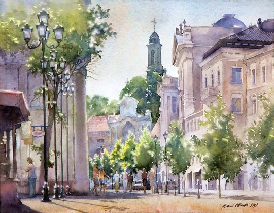 540x419 Must See Urban Watercolor Paintings From Different Artists - Water Paint Sketch