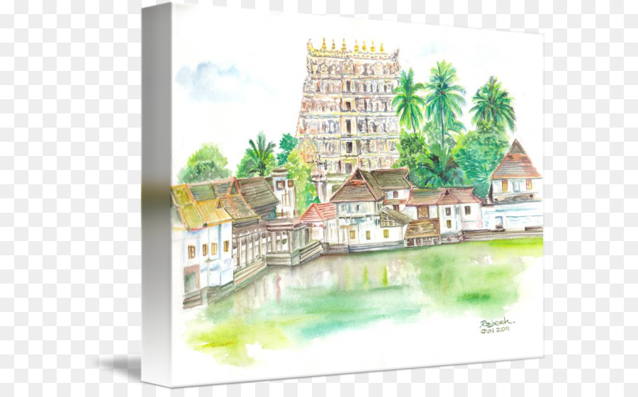 900x560 Padmanabhaswamy Temple Watercolor Painting Drawing Art Sketch - Water Paint Sketch