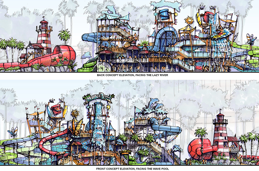 1040x690 Park Theming Services Whitewater - Water Park Sketch