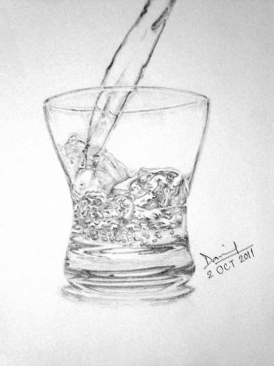 540x720 Pencil Sketch Of A Glass Of Water - Water Pencil Sketch