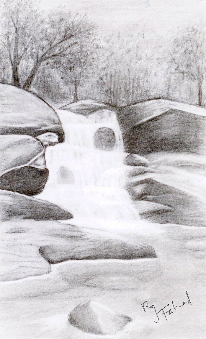 698x1144 Water Pencil Sketches Water Fall Pencil Sketchfahadmohd On - Water Pencil Sketch