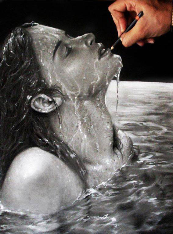 567x767 Water Lady Pencil Drawing By Gerardo - Water Pencil Sketch