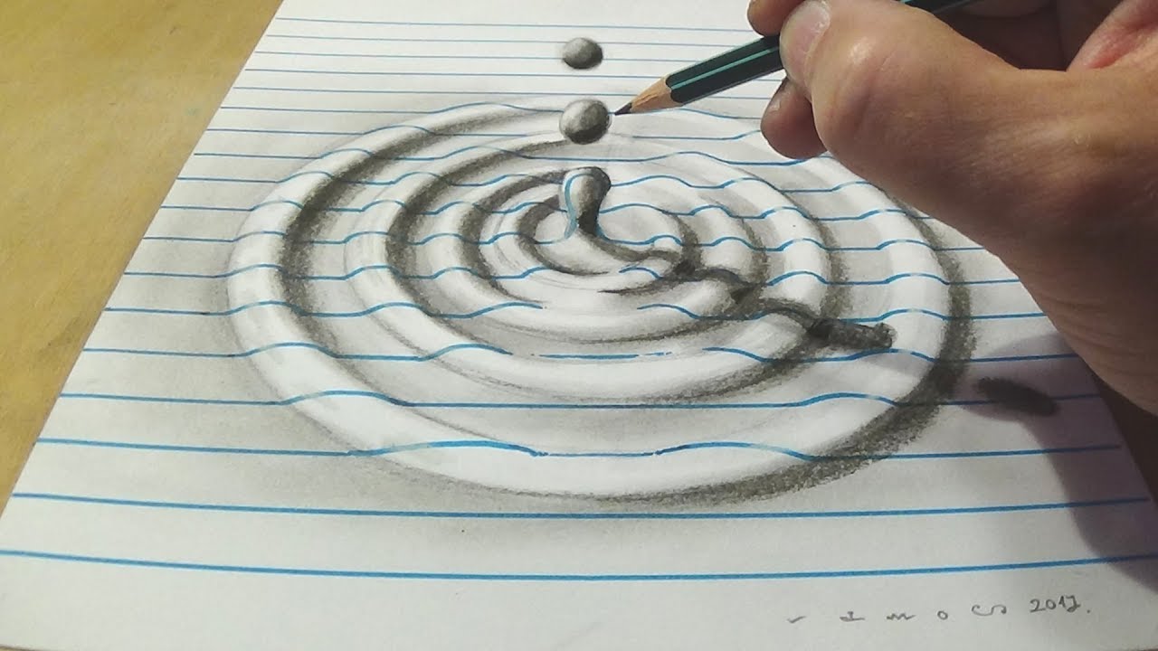 1280x720 How To Draw Water Drop With Charcoal Pencil - Water Ripple Sketch