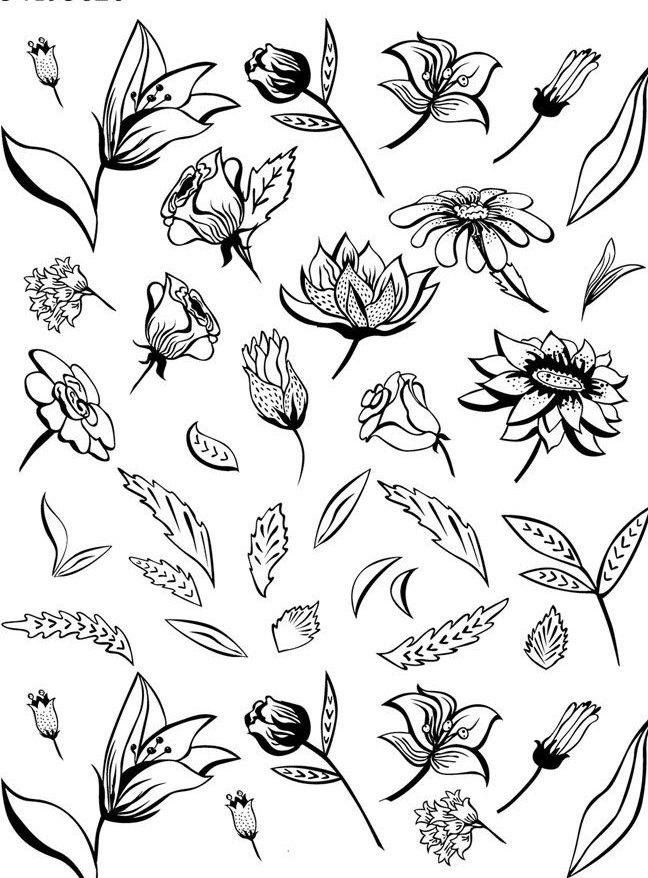 648x878 Artist Sketch Of Flowers Ceramic Decals Enamel Decal Fusible - Water Slide Sketch