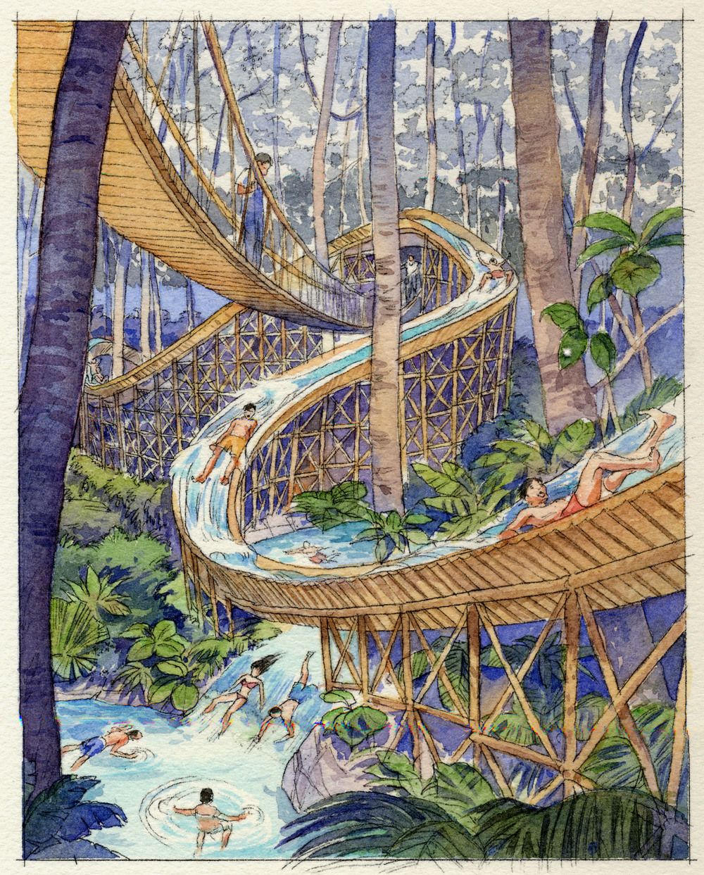 1000x1243 Watercolor Sketch Of Proposed Water Slide, Sentosa Resort And - Water Slide Sketch