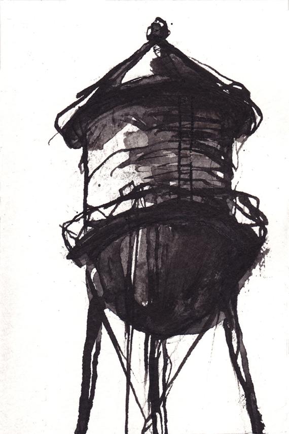 570x855 Pen And Ink Sketch Drawing Nyc Water Tower Black And White Etsy - Water Tower Sketch