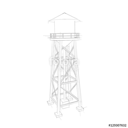 500x500 Water Tower.isolated On White Background. Sketch Illustration - Water Tower Sketch