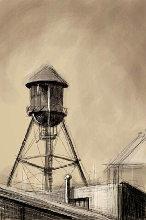 500x751 Amanda Kavanagh Iphone Painting Water Tower Water Towers - Water Tower Sketch