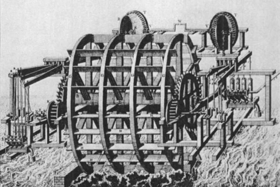 900x603 Old London Bridge 1666 1825 - Water Wheel Sketch