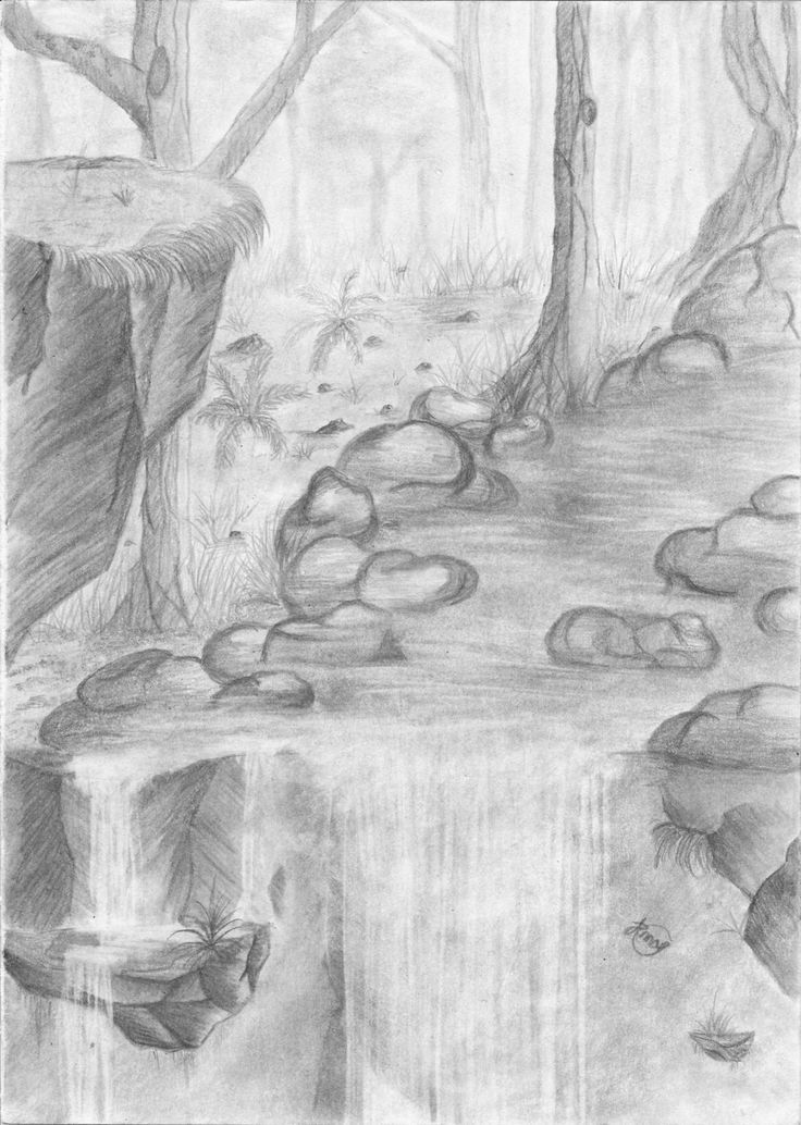 736x1034 Easy Pencil Drawings Of Waterfalls Waterfall Pencil Drawing How - Waterfall Pencil Sketch