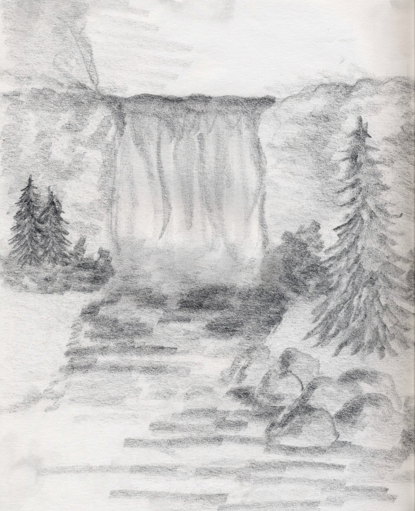 Waterfall Pencil Sketch at PaintingValley.com | Explore collection of ...