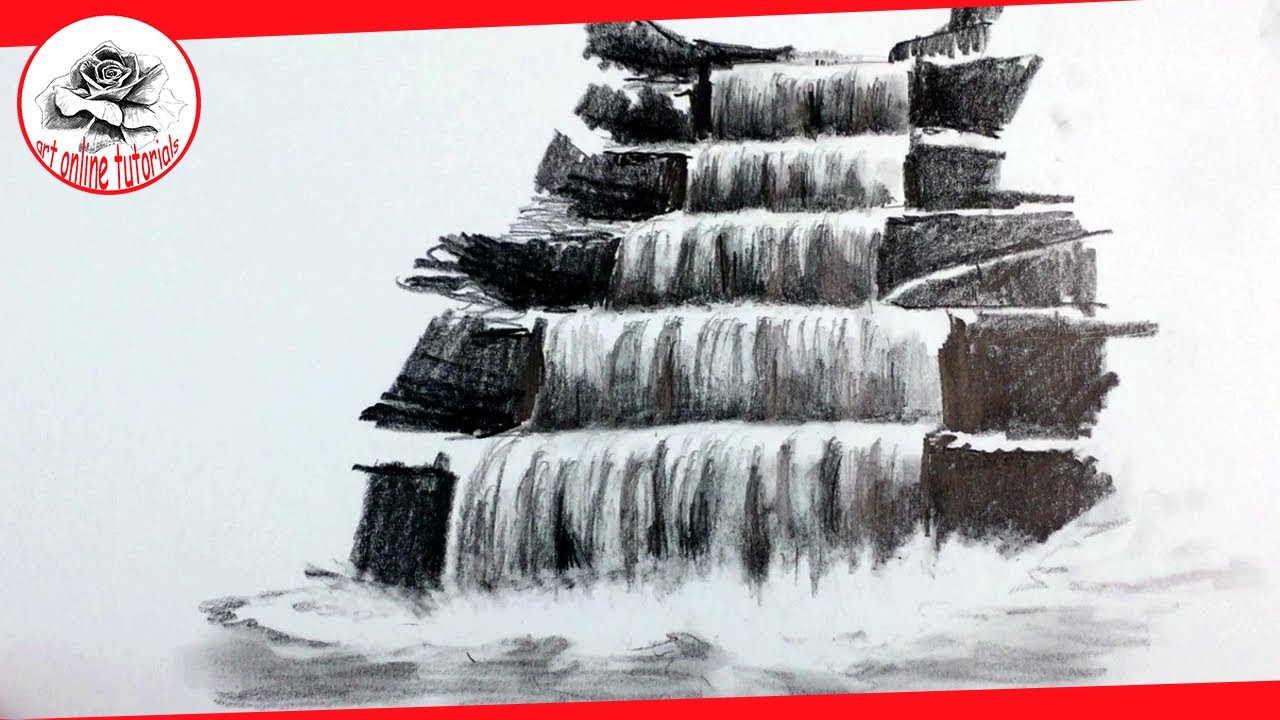 1280x720 How To Draw A Realistic Waterfall With Pencil Pencil Drawing - Waterfall Pencil Sketch
