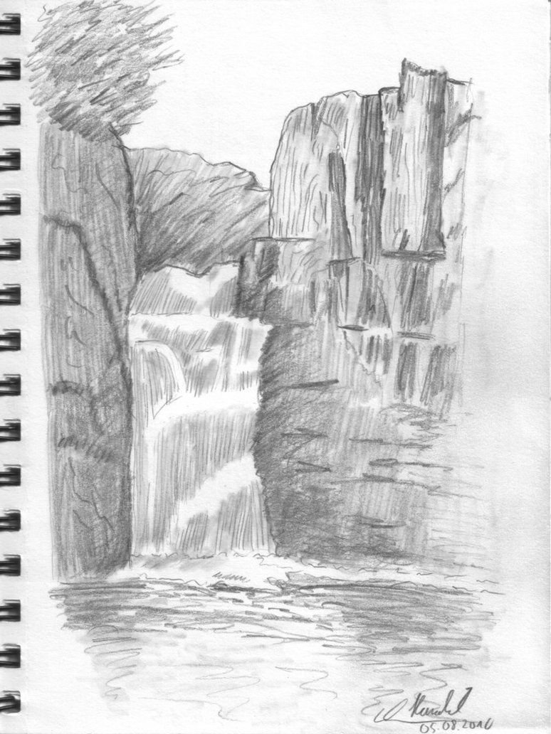 774x1032 Pencil Drawings Drawing Lesson Waterfall 001 By ~haraldelsen On - Waterfall Pencil Sketch