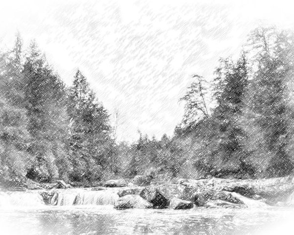 600x480 Swallow Falls Waterfall Pencil Sketch Poster By Patrick Wolf - Waterfall Pencil Sketch