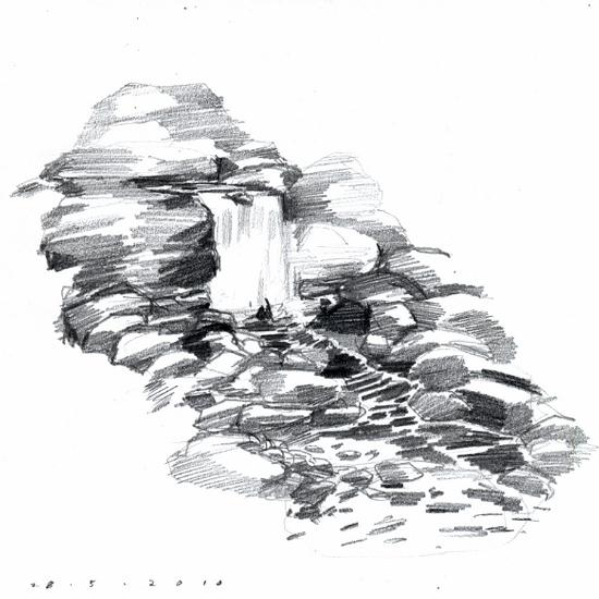 550x550 Waterfall 5h,hb,4b - Waterfall Pencil Sketch