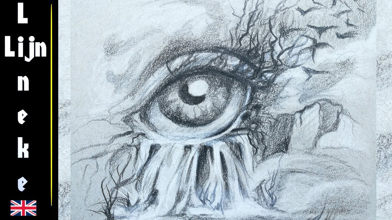 1280x720 Waterfall Pencil Drawing Easy Drawing A Waterfall In Charcoal And - Waterfall Pencil Sketch