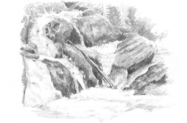 600x394 6 Ways To Spruce Up Your Landscape Pencil Drawings! - Waterfall Pencil Sketch