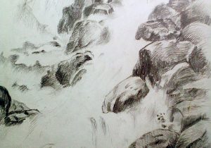 300x210 Waterfall Pencil Sketch Drawing A Waterfall In Charcoal And White - Waterfall Pencil Sketch