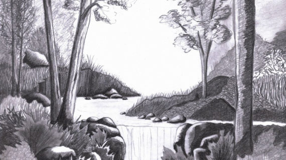 570x320 Waterfall Pencil Sketch Easy Pencil Drawings Of Waterfalls Easy - Waterfall Pencil Sketch