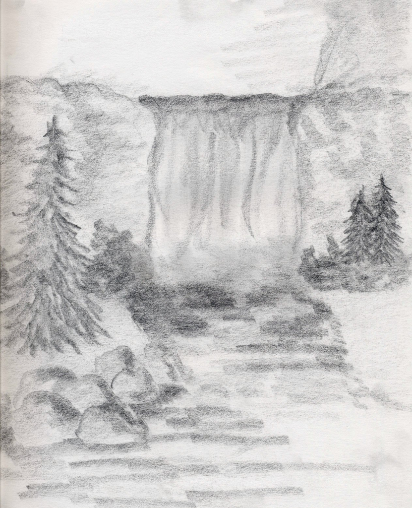 Waterfall Pencil Sketch at PaintingValley.com | Explore collection of ...