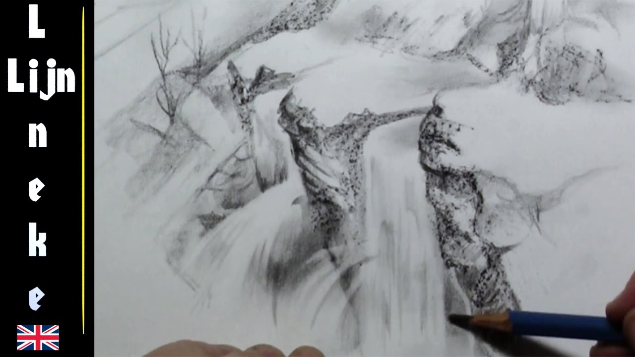 1280x720 Drawing A Waterfall In Graphite Pencil Very Easy For Beginners - Waterfall Pencil Sketch