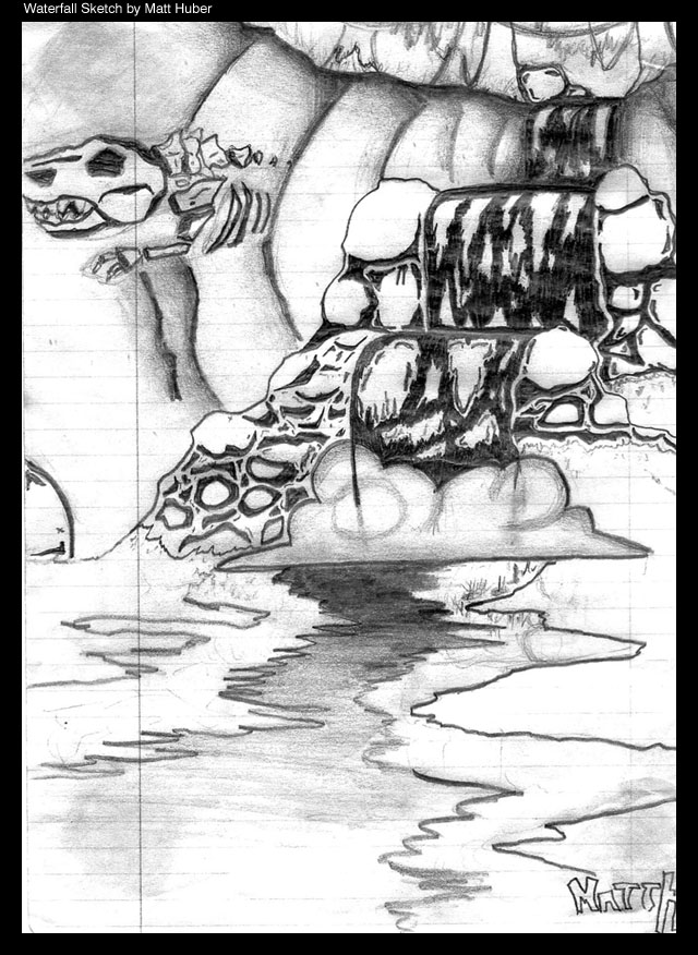 640x876 Waterfall Sketch By Gravityoverdose - Waterfall Sketch