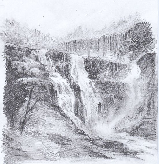 551x571 Sketches Of Waterfalls - Waterfall Sketch