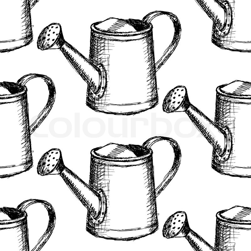 800x800 Sketch Watering Can, Vector Vintage Seamless Pattern Stock - Watering Can Sketch