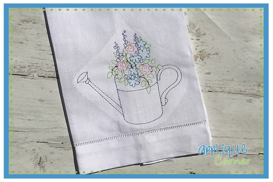 900x600 Applique Corner Watering Can Sketch Design - Watering Can Sketch