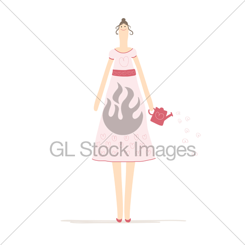 500x500 Beautiful Woman With Watering Can, Sketch For Your Design Gl - Watering Can Sketch