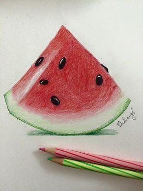 296x394 Realistic Watermelon Sketch By Shivangi Sharma Color Pencils - Watermelon Sketch