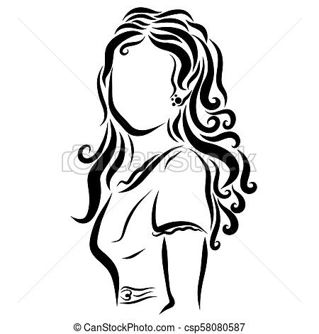 450x470 Beautiful Lady With Long Wavy Hair. - Wavy Hair Sketch