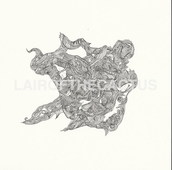 570x564 Print Of Line Drawing Bizarre Wavy Line Art Disorientating - Wavy Line Sketch