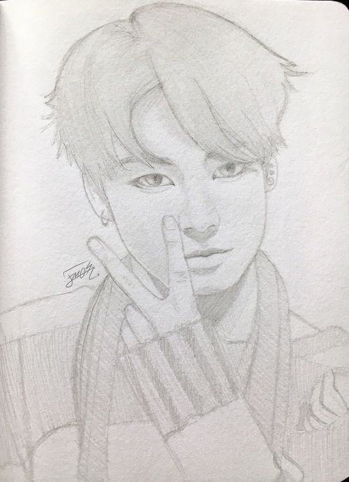 500x690 Jungkook Sketch Uploaded By Stephanie On We Heart It Art - We Heart It Sketches