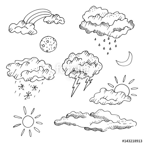 500x500 Weather Forecast Icons, Freehand Drawing. Sketch, Vector - Weather Sketch